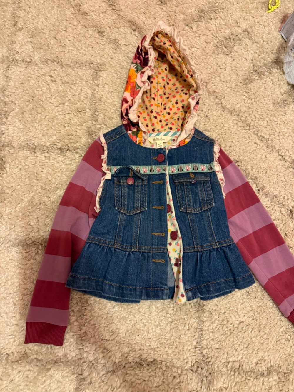 Matilda Jane Denim Hooded Jacket with Removable Stripe Sleeves (Fun Patterns!)